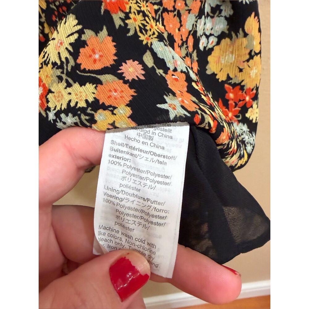 Madewell Floral V-Neck Peplum Top - Black/Multicolor XXS - Picture 3 of 6